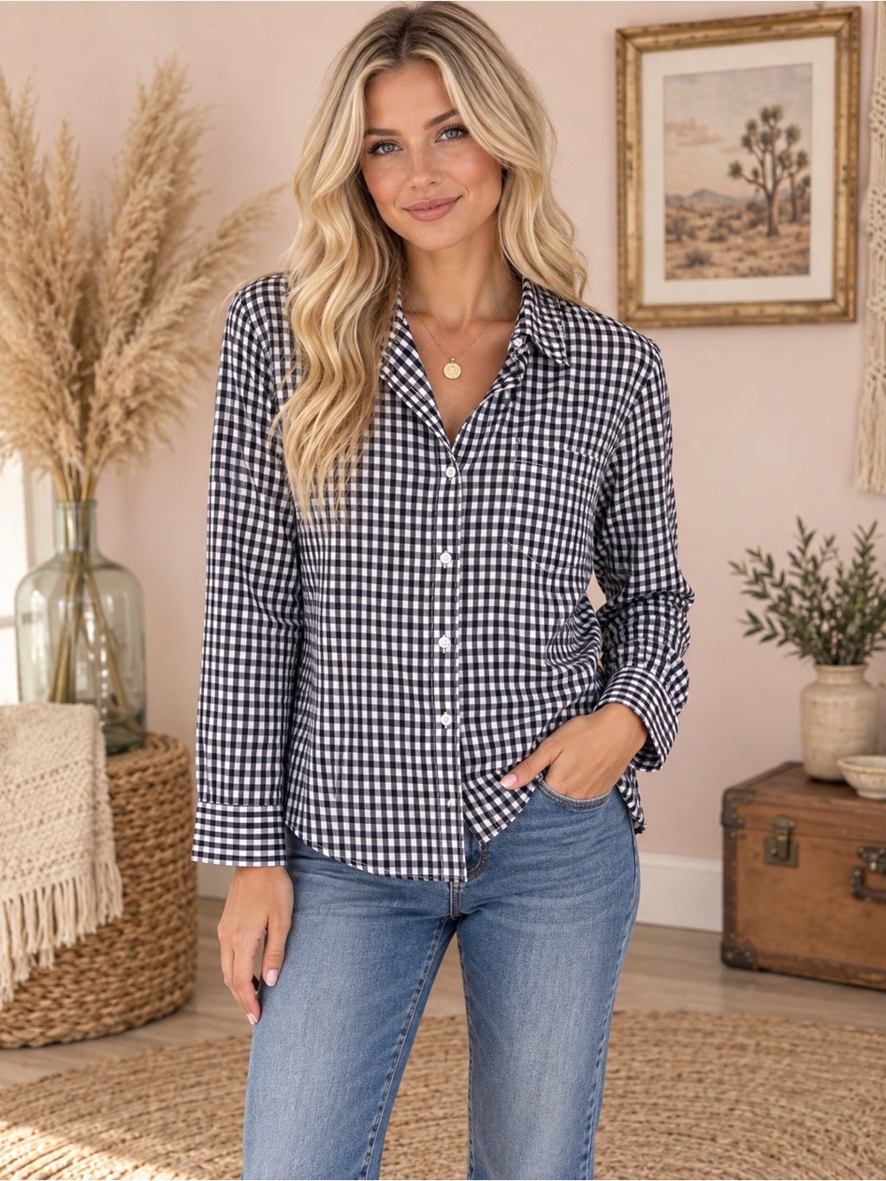 J. Crew Black & White Gingham Button-Down Shirt